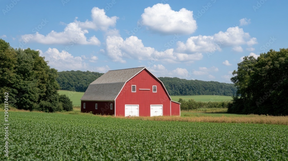 Red Barn in a Cornfield on a Sunny Day Red Barn in a Cornfield on a Sunny Day