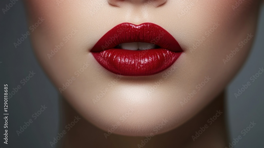 Close-up of perfectly shaped red lips with soft lighting Close-up of perfectly shaped red lips with soft lighting