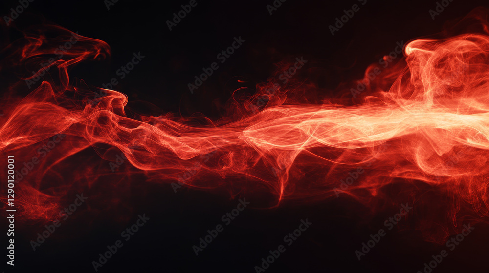 Red smoke swirls gracefully on dark background, creating abstract effect Red smoke swirls gracefully on dark background, creating abstract effect