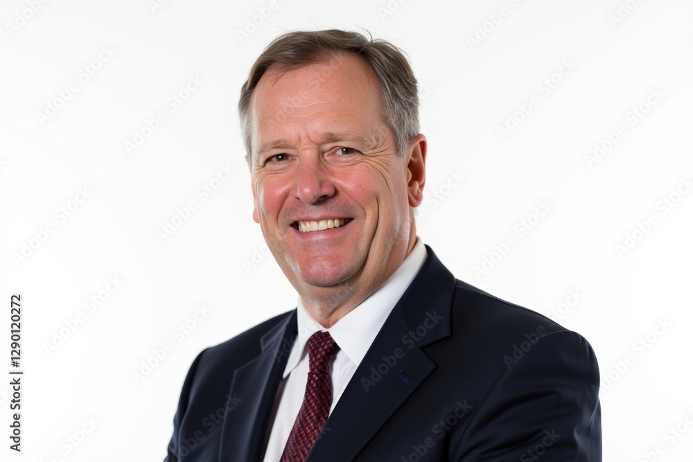 Confident Middle-Aged Caucasian Man in a Suit Smiling Against a Neutral Background, Exuding Professionalism and Approachability Confident Middle-Aged Caucasian Man in a Suit Smiling Against a Neutral Background, Exuding Professionalism and Approachability