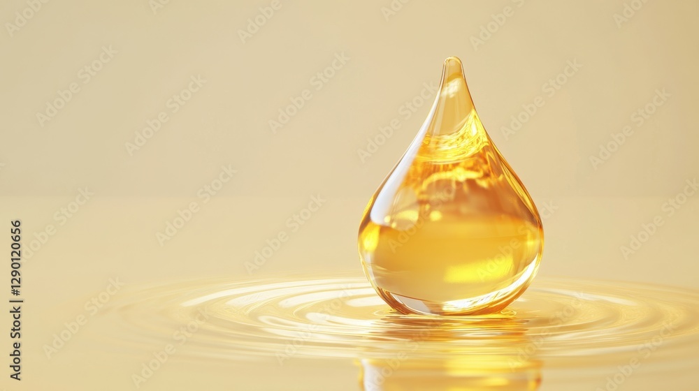 Elegant Droplet of Oil Falling into a Calm Golden Surface Elegant Droplet of Oil Falling into a Calm Golden Surface