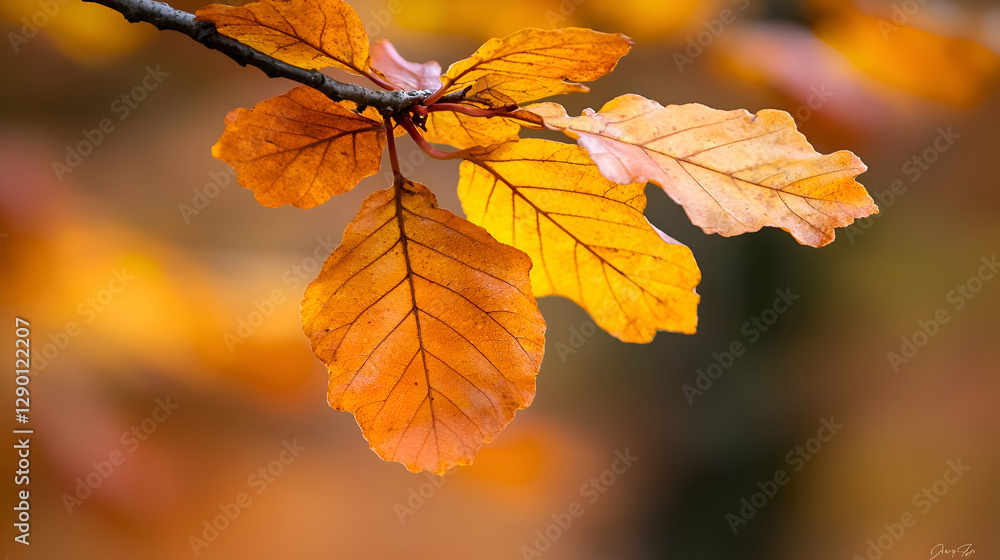 Close-Up of Orange and Yellow Autumn Leaves on a Branch Close-Up of Orange and Yellow Autumn Leaves on a Branch