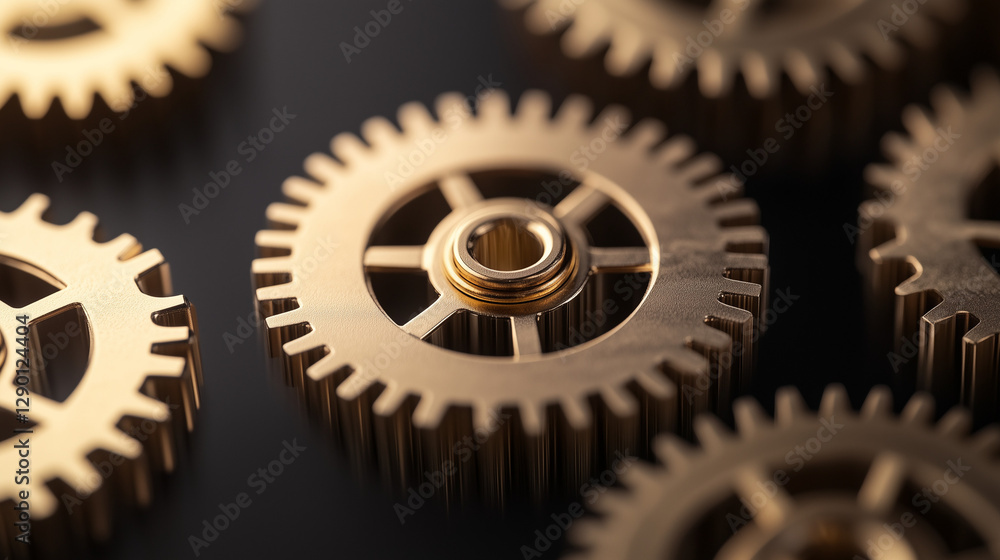 Golden Gears in Motion: Intricate golden gears interlock in a complex mechanism, symbolizing the interconnectedness and synergy of technology and industry. Golden Gears in Motion: Intricate golden gears interlock in a complex mechanism, symbolizing the interconnectedness and synergy of technology and industry.