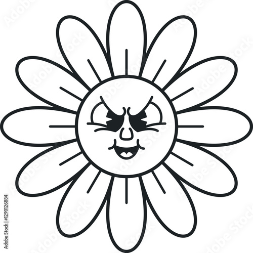 Sly black-and-white daisy flower emoticon