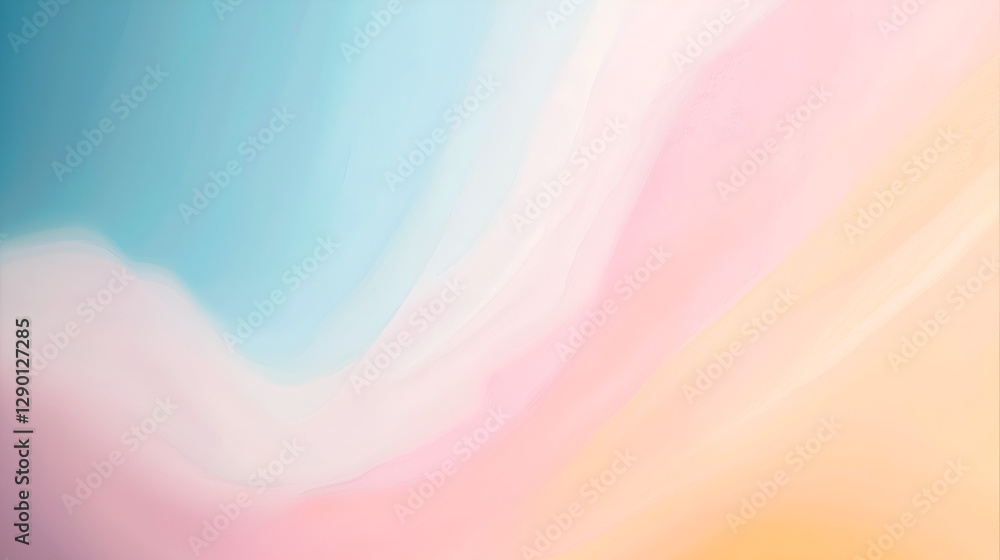Obraz premium A soft, abstract blend of pastel colors, featuring smooth gradients of blue, pink, and orange, creating a calming and serene visual effect.