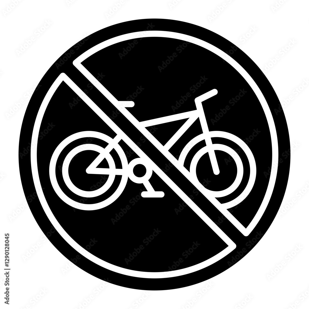 Illustration of No Bike Sign Glyph Icon Illustration of No Bike Sign Glyph Icon
