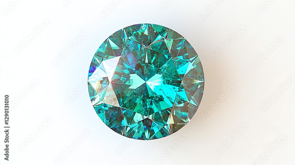 Fototapeta premium Stunning Round Cut Blue Diamond View on White Background