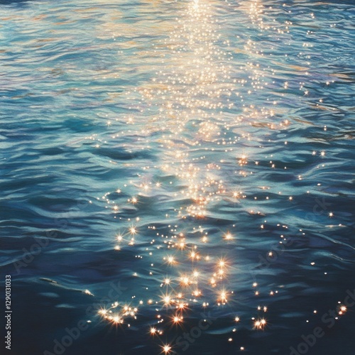 Sparkling water surface, sunlight reflecting on rippled ocean