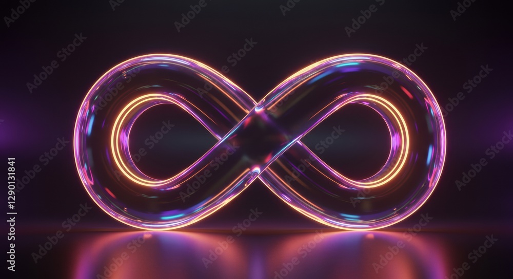 Neon Infinity Symbol: A Glowing Glass Lemniscate in Purple and Orange Neon Infinity Symbol: A Glowing Glass Lemniscate in Purple and Orange