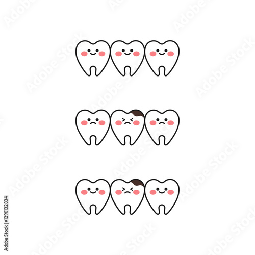 かわいい歯のキャラクターのイラストセット