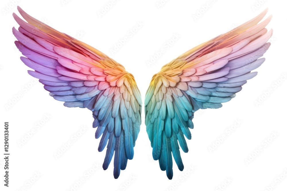 Obraz premium Flying angel wing white background.