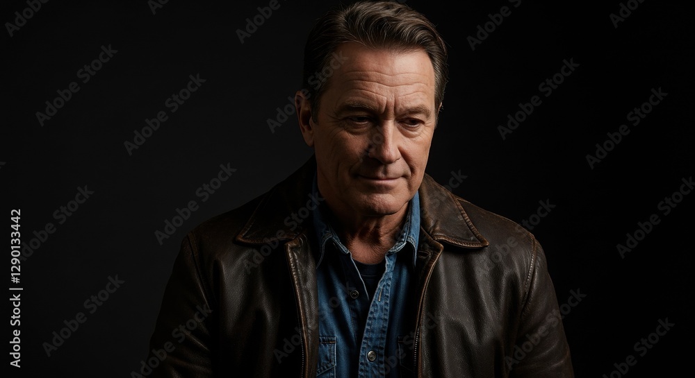Obraz premium Middle Aged Man in a Pensive Serious Moment in Studio Photograph
