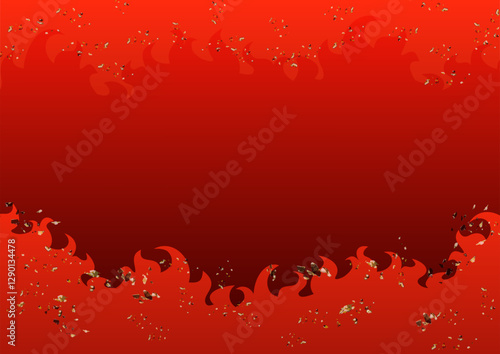 燃える炎と火の粉のかっこいい背景ベクターイラスト　A4サイズ横