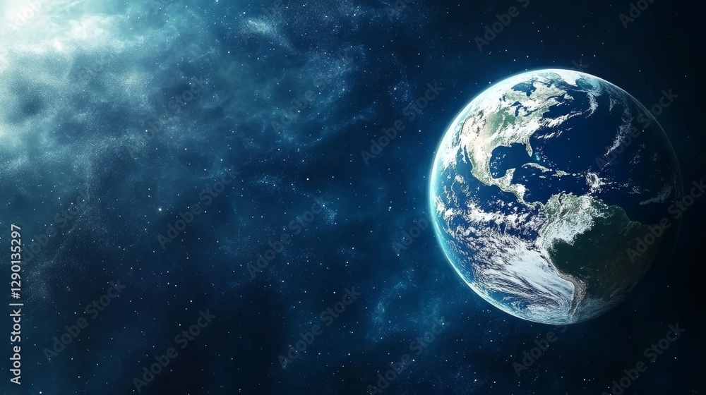 Fototapeta premium Digital globe with global network connections on a blue technology background, symbolizing artificial intelligence, data sharing, and internet security in a futuristic digital world.