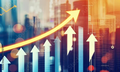 Abstract growth chart over city skyline. Possible use Business presentation, stock photo, website graphic