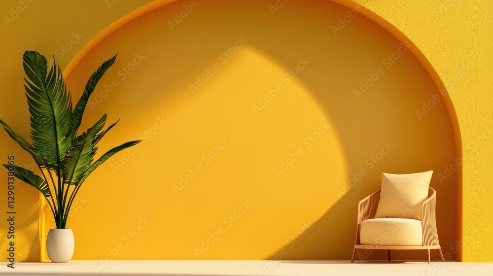 Modern living room design cozy indoor space interior decor bright yellow wall contemporary viewpoint minimalist concept Modern living room design cozy indoor space interior decor bright yellow wall contemporary viewpoint minimalist concept
