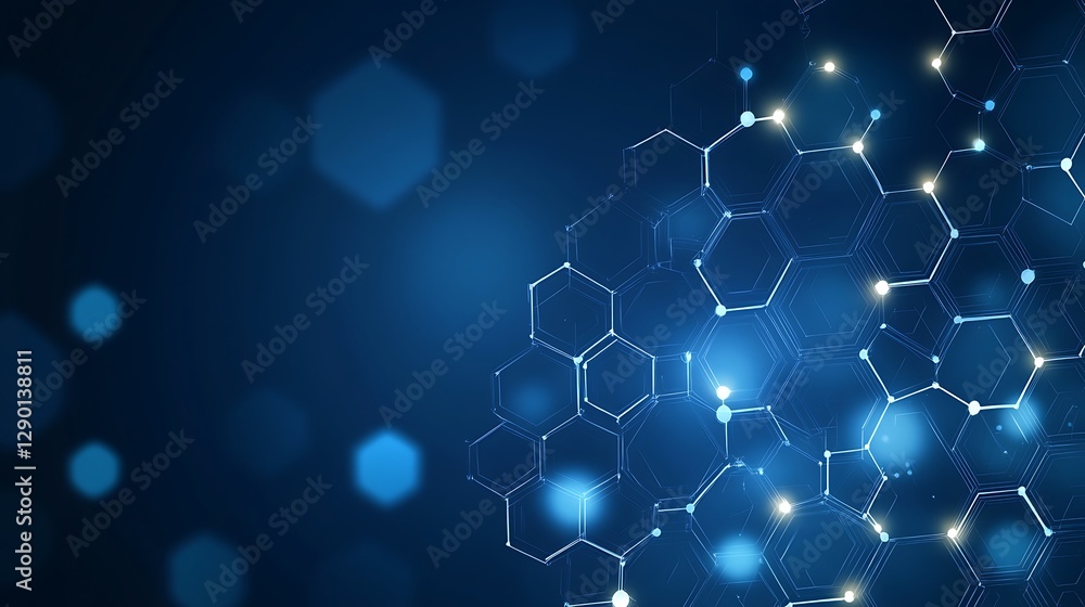 Abstract blue background featuring interconnected hexagons and glowing dots, suggesting technology and innovation Abstract blue background featuring interconnected hexagons and glowing dots, suggesting technology and innovation