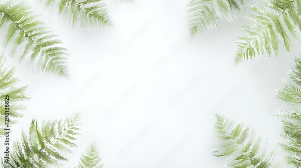 Green Fern Leaves Frame on White Background Green Fern Leaves Frame on White Background