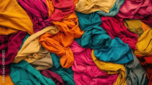 Vibrant textiles create a rich and colorful abstract background with a warm and inviting mood perfect for fashion design and textile art projects