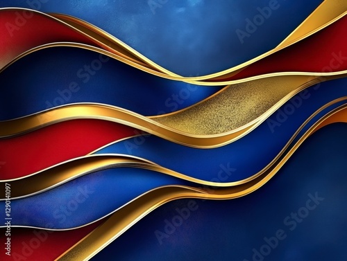 Elegant Waves of Red, Blue, and Gold for Artistic Background Designs