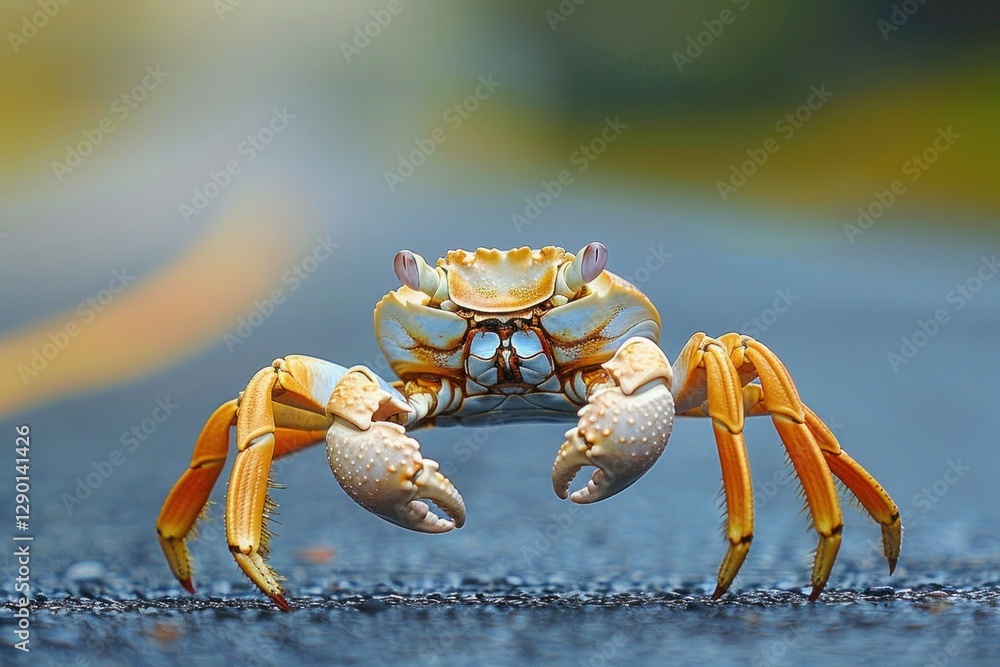 Close-up of a vibrant crab with orange claws standing on a dark background Close-up of a vibrant crab with orange claws standing on a dark background