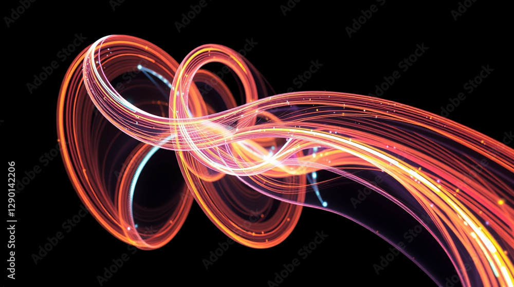 Abstract orange light painting with dynamic curves on a dark background Abstract orange light painting with dynamic curves on a dark background