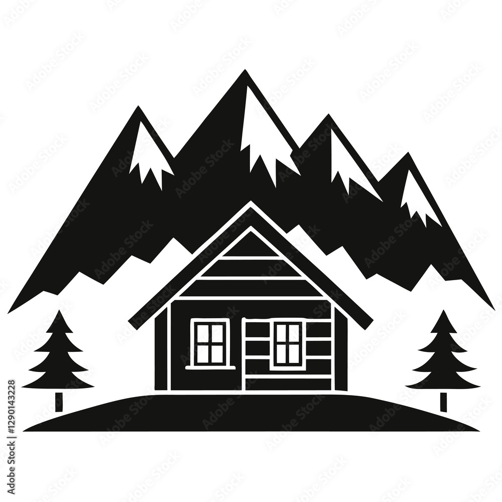  silhouette vector of traditional alpine lodge