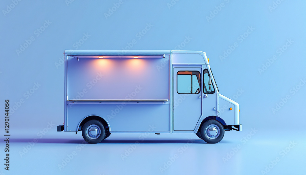 Fototapeta premium Light Blue Food Truck Mockup Side View