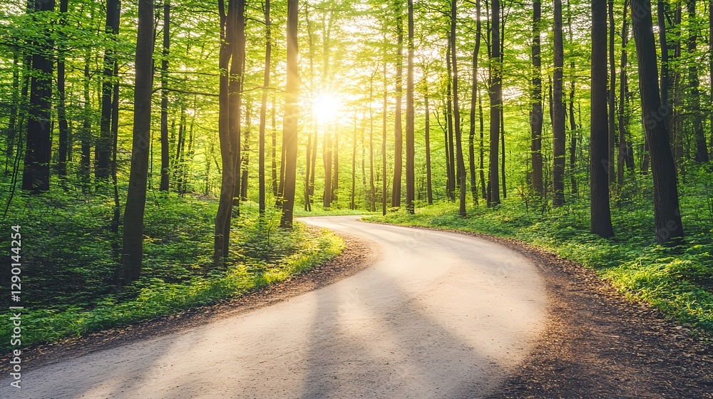 Fototapeta premium Enchanting Forest with Towering Trees and Sunlight Filtering Through Leaves