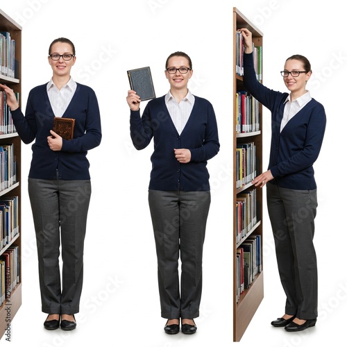 Professional Librarian in Library Setting: Exploring, Holding, and Shelving Books Collection for Educational Use photo