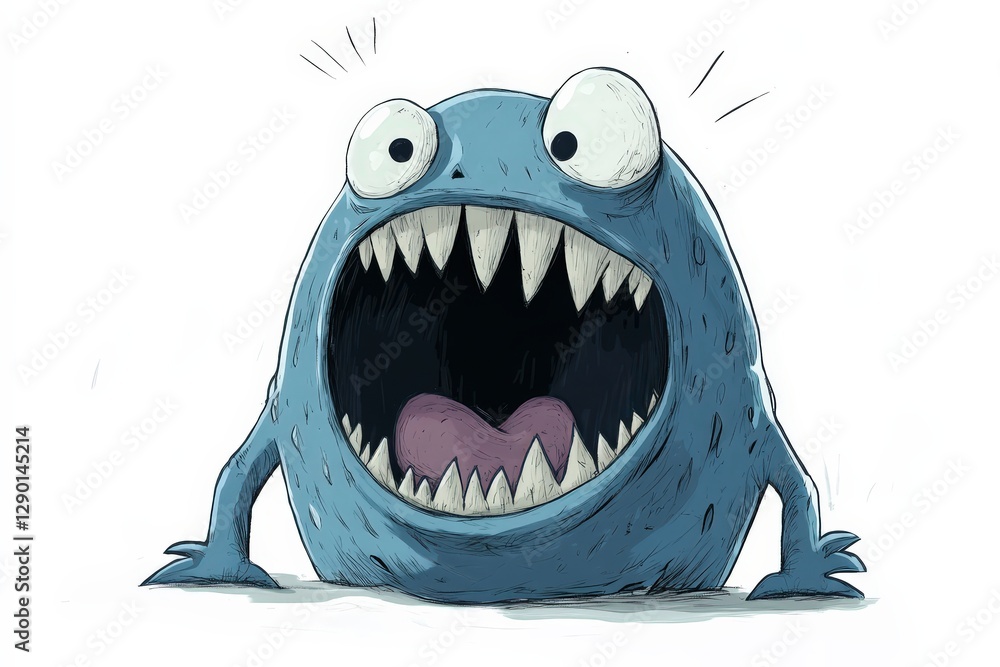 Cartoon Monster Character with Open Mouth and Large Eyes Cartoon Monster Character with Open Mouth and Large Eyes