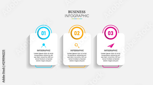 Infographic business model with 3 successive steps.  Timeline design for brochure, presentation. Infographic design layout