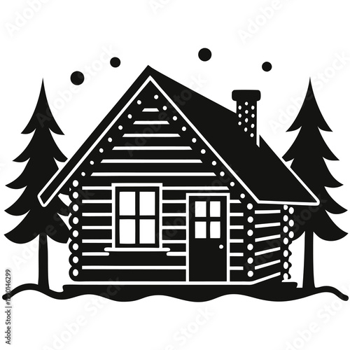  silhouette vector of cozy log cabin