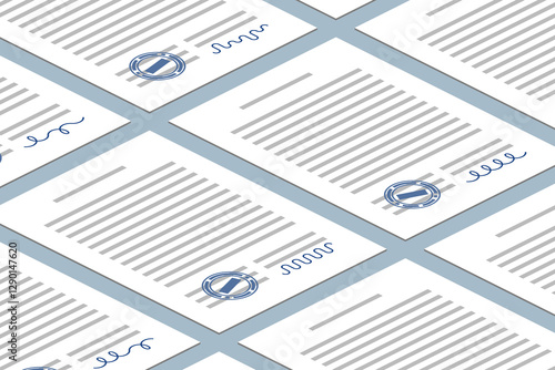 Many paper documents signed and stamped, business document management