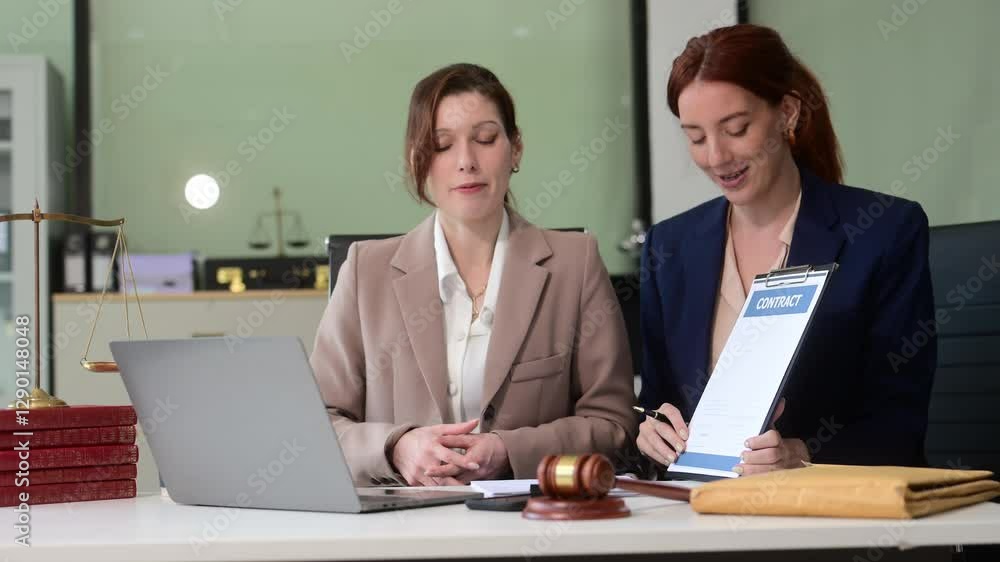 Professional female lawyers consulting on legal cases in a modern office. Perfect for law, business, justice Professional female lawyers consulting on legal cases in a modern office. Perfect for law, business, justice