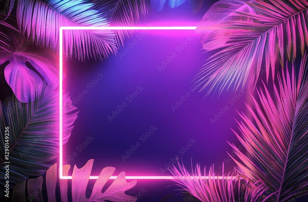 Neon Tropical Leaves Background Design Neon Tropical Leaves Background Design