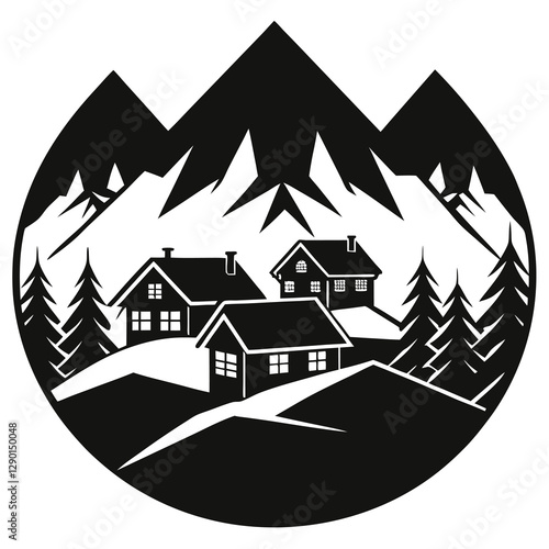  vector of a mountain village chalet
