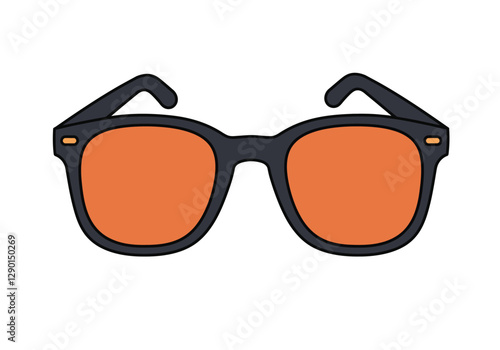 Sun glass clip art. This image shows a pair of black-framed sunglasses with orange lenses. Vector illustration design.