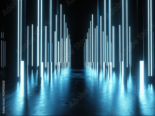 Neon Blue Light Columns Abstract Futuristic Design