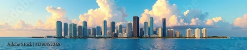 Stunning Miami cityscape, vibrant skyscrapers against a backdrop of bright clouds , architecture, coastal
