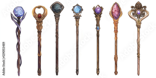 Collection of Fantasy Staffs with Gemstones