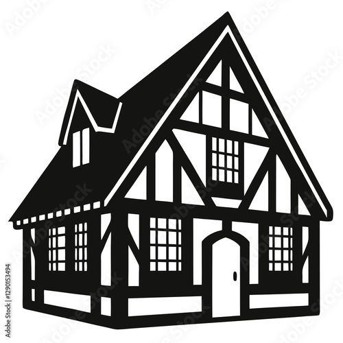  silhouette vector of timber-framed house