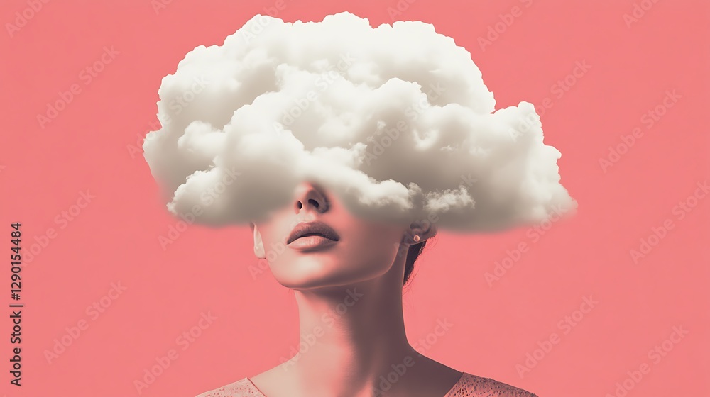 Surreal portrait of woman with cloud covering face. Surreal portrait of woman with cloud covering face.