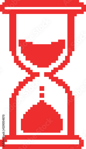 Pixelated Red Hourglass in Minimalist Style Against White Background
