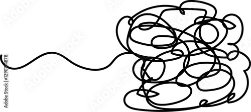 Chaotic Black Line Drawing Representing Complexity Against White Space with Copy Space