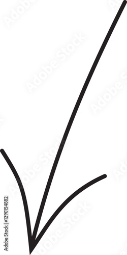Hand-drawn Black Arrow Pointing Downward in Casual Style on White Background with Copy Space