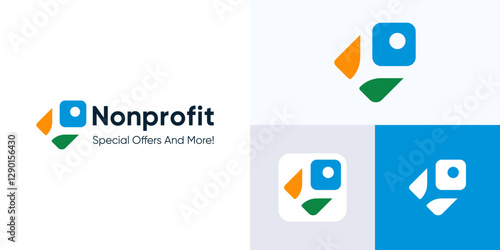 Non profit logo design with people icon tag or location, Non profit organization logo concept, Symbols of community, people logo, Human symbol, Fundraising or charitable events, Colorful illustration