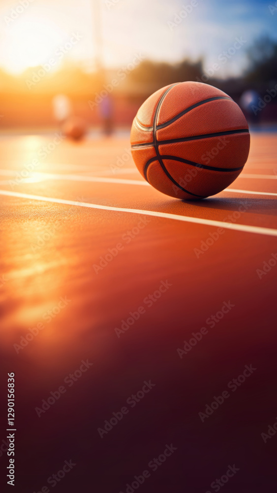 photo of Close-up of basketball on floor Field with Blurry Stadium in Background. photo of Close-up of basketball on floor Field with Blurry Stadium in Background.