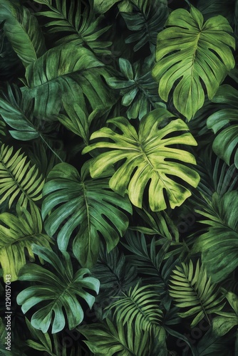 Wallpaper Mural Tropical leaves pattern backdrop, vibrant greens Torontodigital.ca