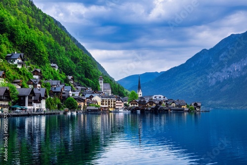 Scenic Hallstatt village by the lake in Austria.